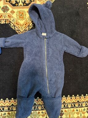 Hanna Andersson Navy Blue Fleece Hooded Footie